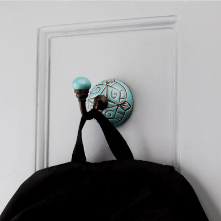 Sea Green And Brown Etched Ceramic Wall Hook