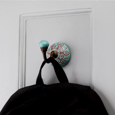 Sea Green And Brown Etched Ceramic Wall Hook