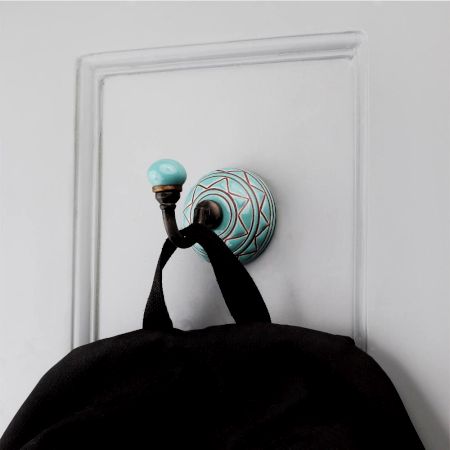 Sea Green Etched Pattern Ceramic Wall Hook Online