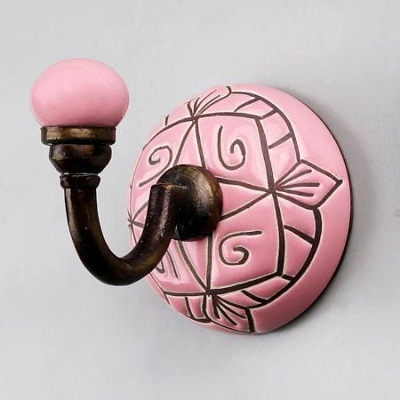 Pink And Brown Etched Ceramic Wall Hook