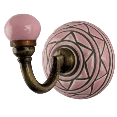 Pink Pattern Etched Ceramic Wall Hook