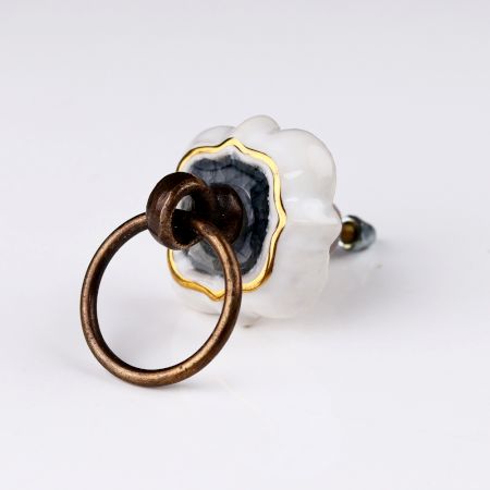 Grey Solid Gold Line Ceramic Cabinet Knobs