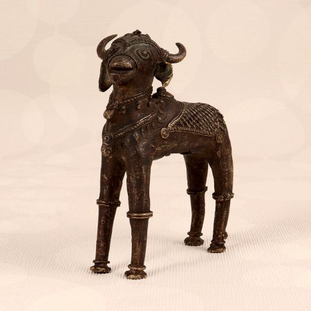 Tribal Fine Art Brass Nandi Statue in Dark Finish for Decor