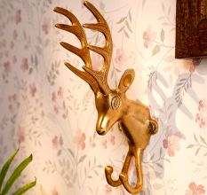 Exquisite Brass Deer Head  With Antlers And Twin Hook