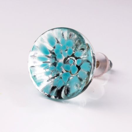 Clear and Turquoise Round Glass Cabinet Knobs