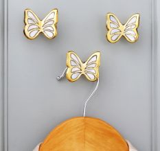 Modern Mother of Pearl and Brass Butterfly Wall Hook