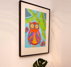 Colourful Owl Acrylic Archival Ink Paper Painting for Decoration