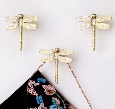 Modern Golden Dragonfly Premium Metal Wall Hook in Set of 3