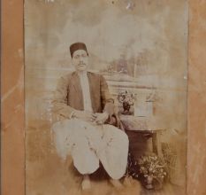 Vintage Paper Photograph of Man Sitting for Decoration