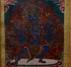 Vintage Tibetan Art Painting of Lord Shiva in Wooden Frame