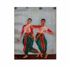 Vintage Cloth Painting of Two Dancing Ladies for Hanging