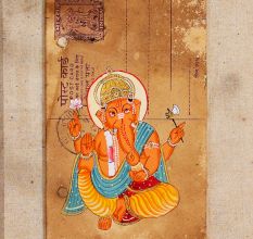 Vintage Post Card Painting of Lord Ganesha for Prayer Room