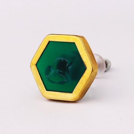 Hexagon Sea Green Stone and Brass Knob