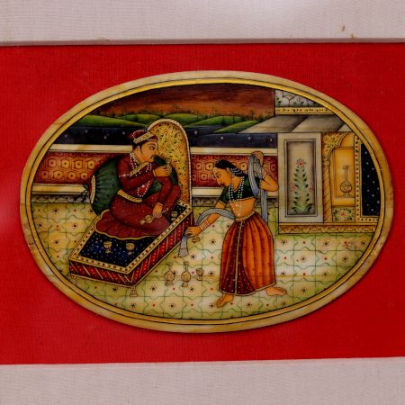 Indian Camel Bone Hand Painting of Traditional Mughal Art