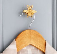 Modern Bee Aluminum Wall Hooks In Golden Finish-Pack of 3