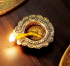 Handmade Golden Metal Diwali Diya For Pooja Room Decoration