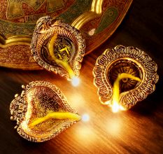 Handmade Golden Metal Diwali Diya For Mandir Decoration Pack of 3