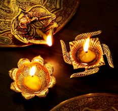 Designer Golden Metal Diwali Diya For Pooja Room Decoration Pack of 3