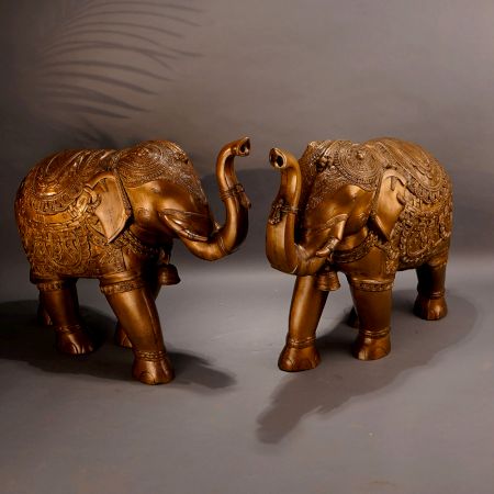 Indian Handcrafted Brass Elephant Statue in Pair for Decoration