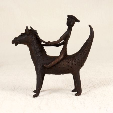 Vintage Finest Brass Horse with Rider in Tribal Art for Decor