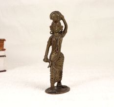 Tribal Art Brass Statue of Lady Carrying Crop for Decoration