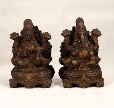 South Indian Brass Lord Ganesha and Goddess Lakshmi in Pair