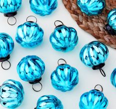 12 Pieces Sky Blue Coloured Glass Christmas Ornaments