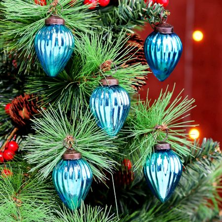 12 Pieces Modern Glass Sky Blue Christmas Ornaments For Tree Decoration