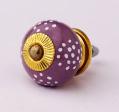 Purple Ceramic Floral Doted Dresser Knob