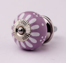 Purple & White Ceramic Floral Knob