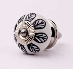 Black & White Ceramic Leaves Floral Knob