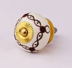 Cream Etched Chain Design Ceramic Cabinet Knob