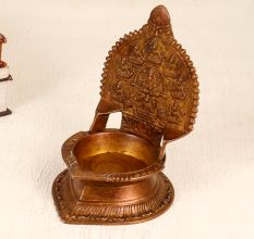 Handmade Brass Gajalakshmi Oil Lamp for Hindu Rituals