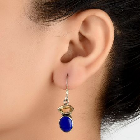 92.5 Sterling Silver Earrings Blue Lapis Lazuli Drop Earring for Women and Girls