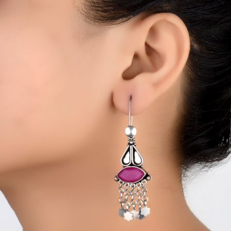 92.5  Sterling Silver Earrings Pink Tourmaline Long Dangle Earrings