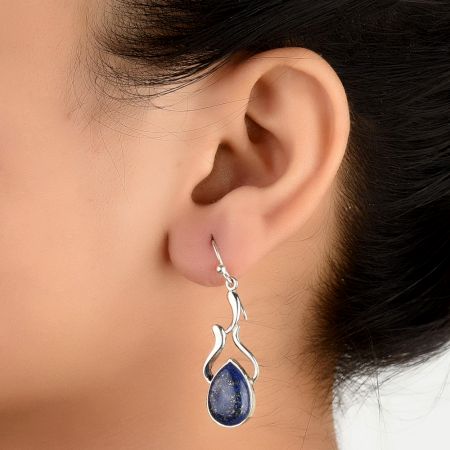 92.5 Sterling Silver Earrings Tear Drop Lapis Lazuli Wired Hook Earrings