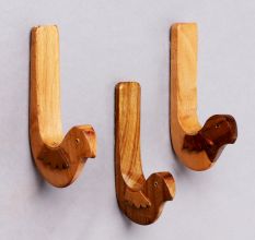 Natural Bird Shape Wooden Adheshive Wall Hook-Pack of 3