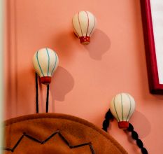 Multicolor Ceramic Hot Air Balloon Modern Kids Wall Hook-3 Pieces