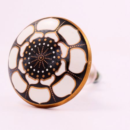 Ceramic Floral Cabinet Knob in Golden