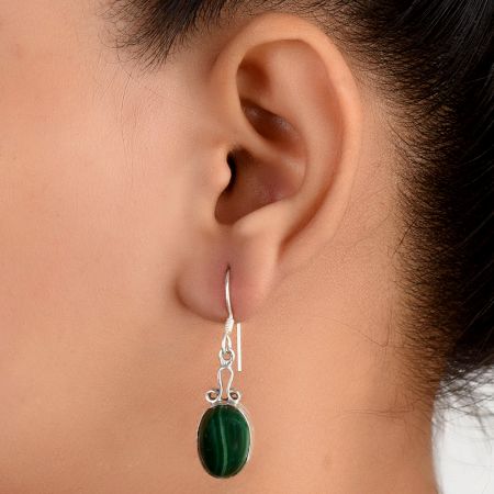 92.5 Sterling Silver Earrings  Green Malachite Drop Earrings