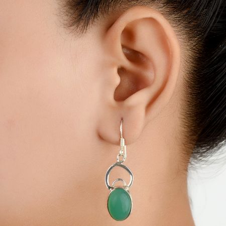 92.5 Sterling Silver Earrings Oval Chalcedony Modern Everyday Wear Earrings