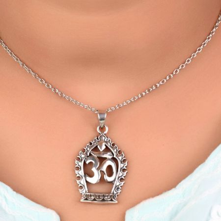 92.5 Sterling Silver Om Pendant In Prabhavali Frame for Men and Women