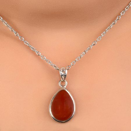 92.5 Sterling SilverÂ Pendant Round Cut Red Carnelian Handcrafted Jewelry