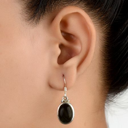 92.5 Sterling Silver Earrings Long Oval Jasper Stone Drop Earrings For Women