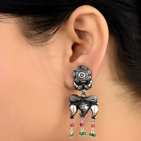 Rose Stud 92.5 Sterling Silver Earrings Big Motifs Chandelier Earrings With  Pink Jade Quartz