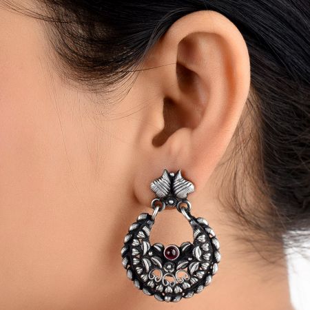 92.5 Sterling Silver Earrings With Heart Motifs And Round Pink Jade Chandbali Earrings For Women