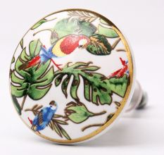 Tropical Macaw birds Ceramic furniture Knobs with gold work