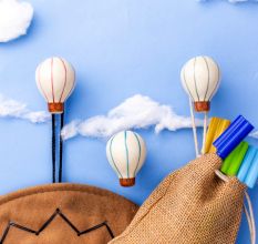 Multicolor Ceramic Hot Air Balloon Modern Kids Wall Hook-3 Pieces