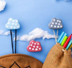 Ceramic Multicolor Dot Cloud Modern Kids Wall Hook-3 Pieces