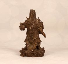 Handmade Vintage Brass Guan Gong Warrior Statue in Brown Finish